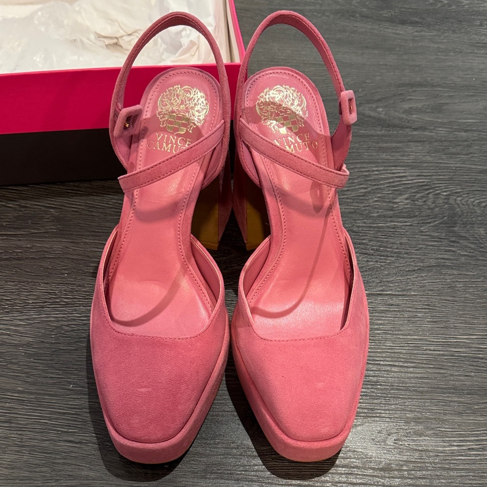 Vince Camuto x Dress Up Buttercup DeDe Berry Pink Suede Heels